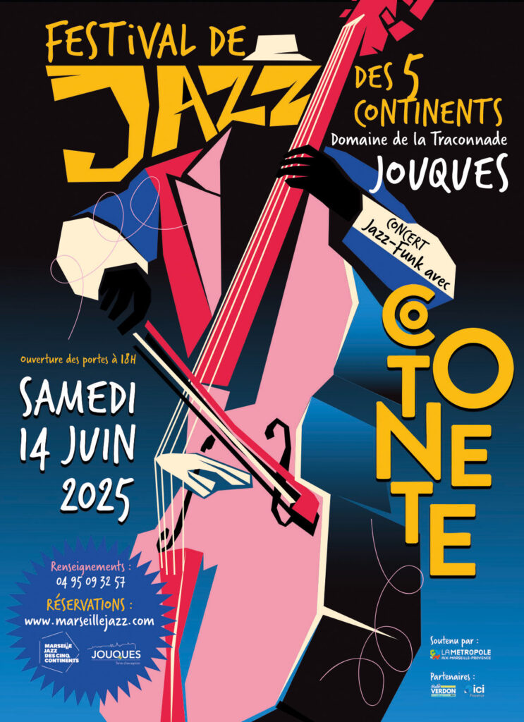 Festival de Jazz des 5 Continents à Jouques – 14 juin 2025. Effimero et Cotonete en live, dégustation de vins, cadre exceptionnel au Domaine de la Traconnade. Une soirée festive et gourmande à ne pas manquer !